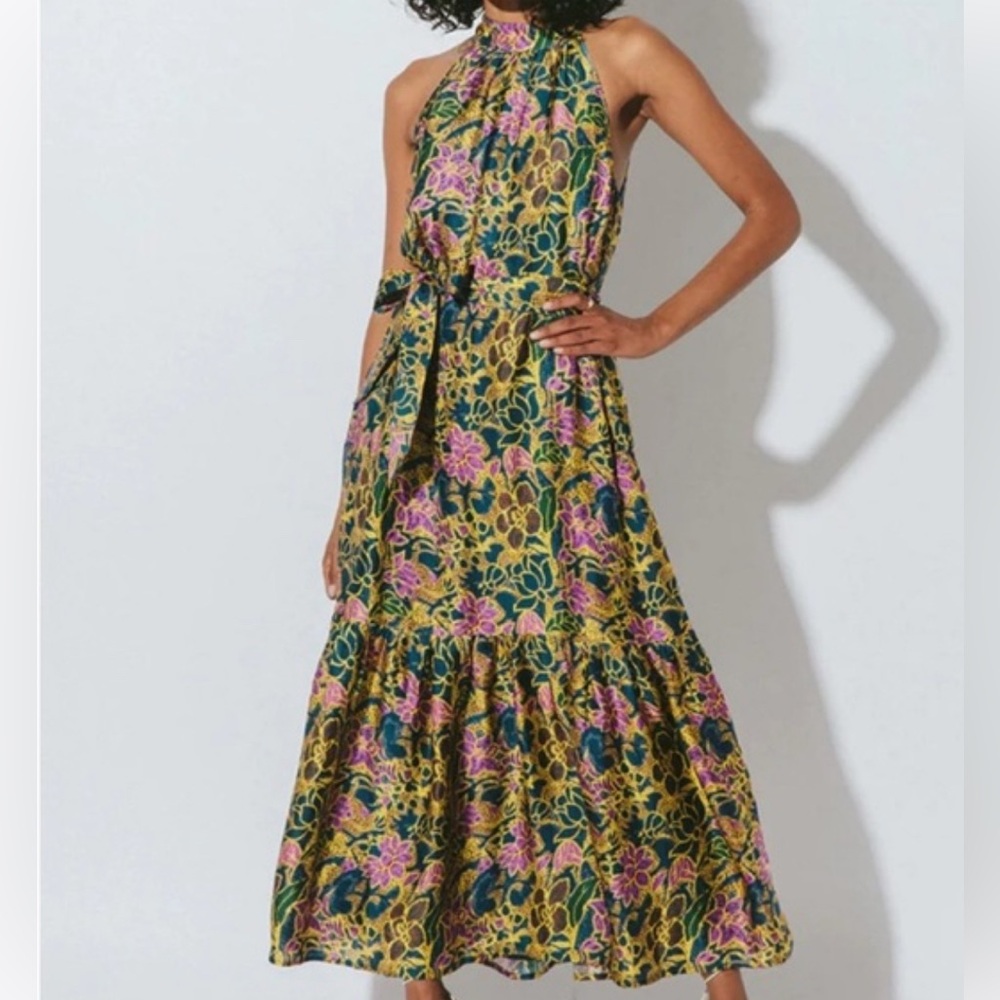 Cleobella Luella Ankle Dress in Yellow Multi Large Floral Print Sleeveless Lined